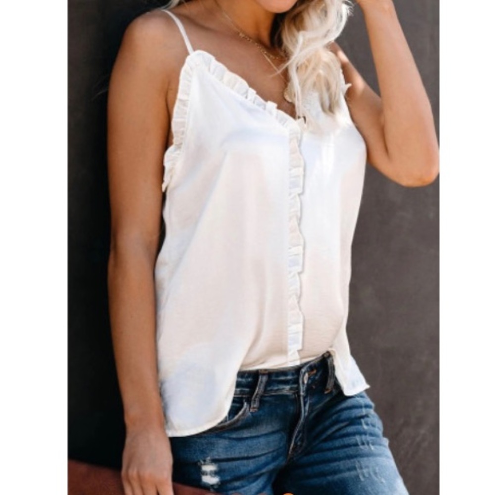 Last Spaghetti Strap Ruffled Tank - Picture 3 of 3